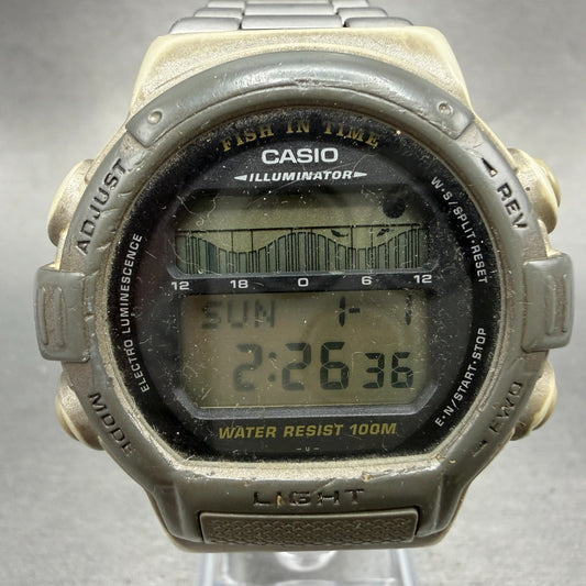 Casio Fishin Time Watch Men 44mm brown Gray Alarm Chrono FT-2000 READ!!!! NewBat0