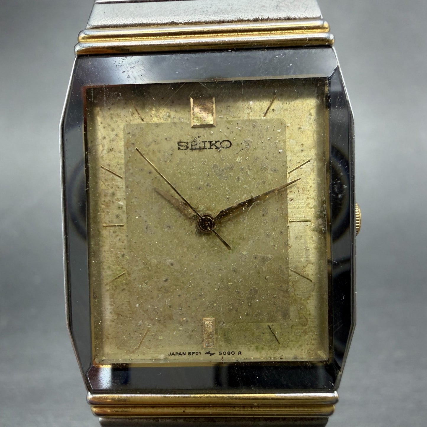 Seiko Tank Watch Men 24mm Champagne Dial Two Tone 5P31-5000 New Battery Vintage1
