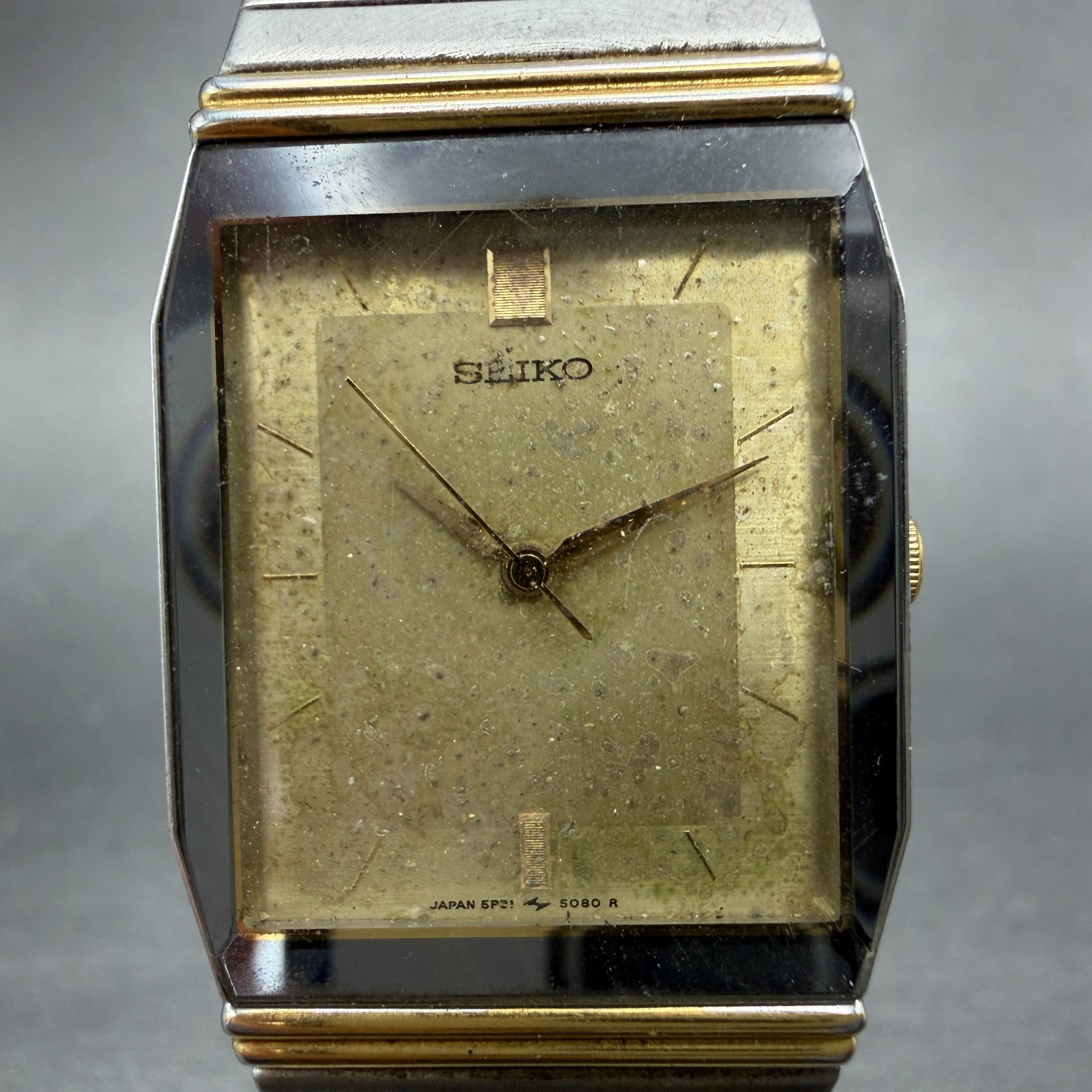 Seiko Tank Watch Men 24mm Champagne Dial Two Tone 5P31-5000 New Battery Vintage1