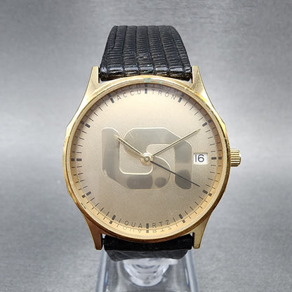 Bulova Accutron Watch Men 31mm Gold Dial Gold Tone Date Round  New Battery0