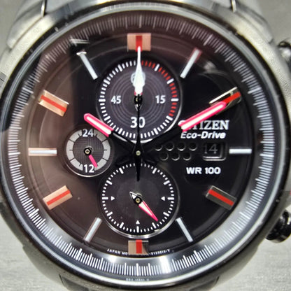 Citizen Eco-Drive Chronograph Watch Men 43mm Black Dial Black Red CA0425-03E1