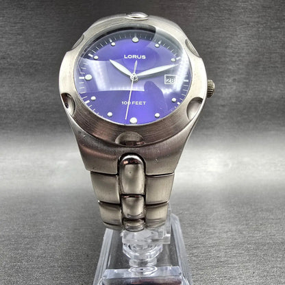 Lorus Watch Men 40mm Blue Dial Silver Tone Date Round LR0552 New Battery5