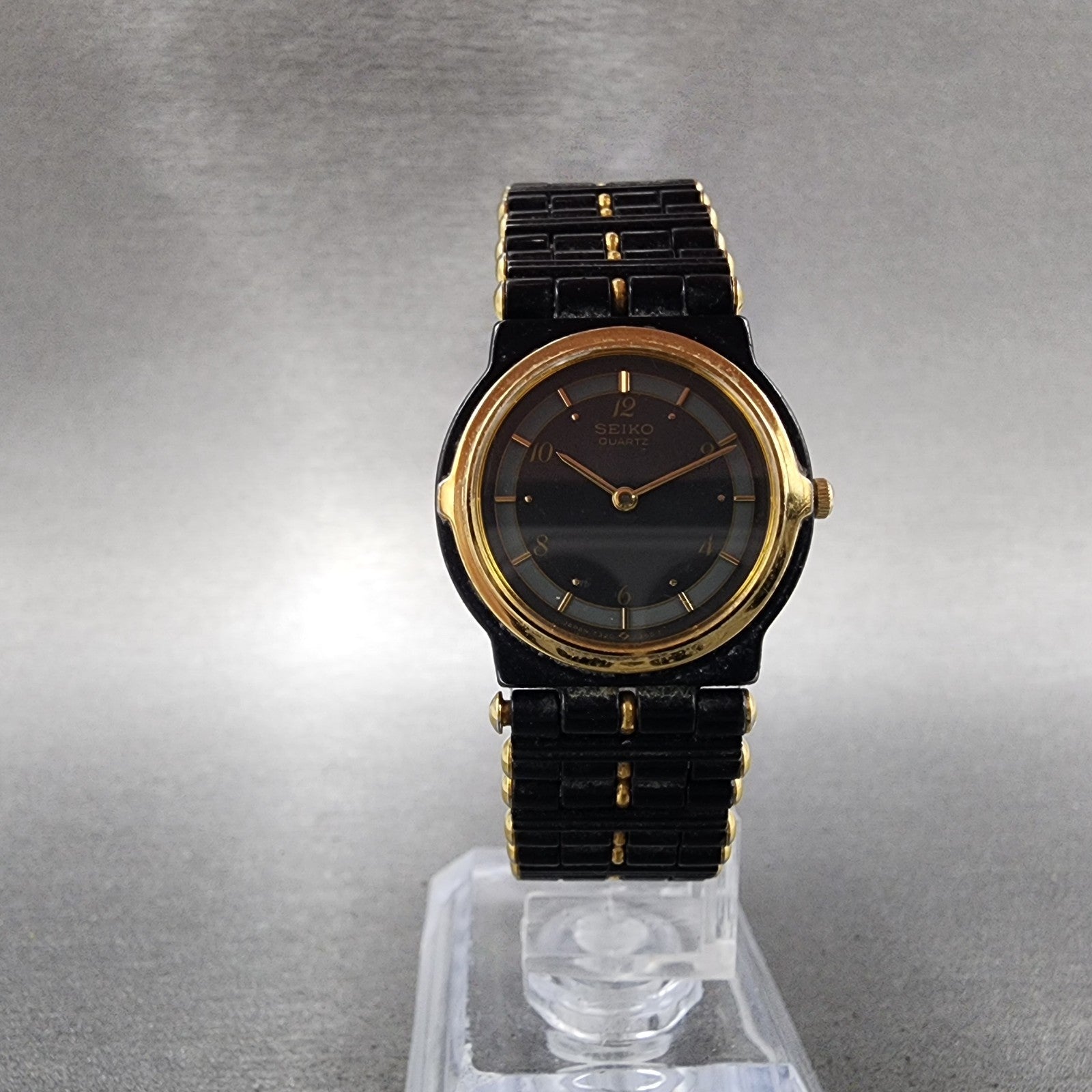 Seiko Watch Women 23mm Black Dial Black & Gold Tone Round 73200330 New Battery5