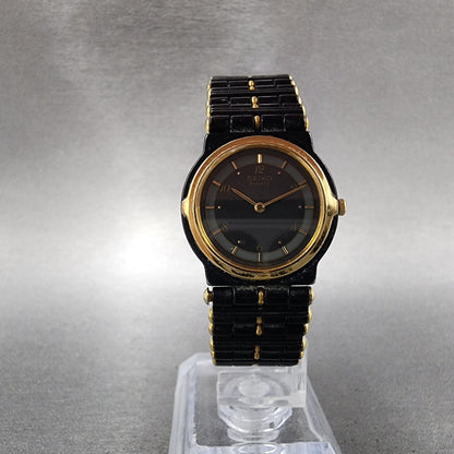 Seiko Watch Women 23mm Black Dial Black & Gold Tone Round 73200330 New Battery5