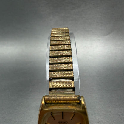 Seiko Tank Watch Men 20mm Champagne Dial Gold Tone Rectangle 2621-5220 New Batt24