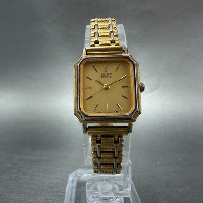 Seiko Tank Watch Women 20mm Champagne Dial Gold Tone 7321-5100 New Battery5
