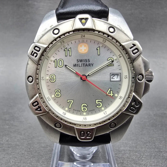 Wenger Swiss Military Dive Watch Men 39mm Silver Dial Steel Date 095.0495 NewBat0