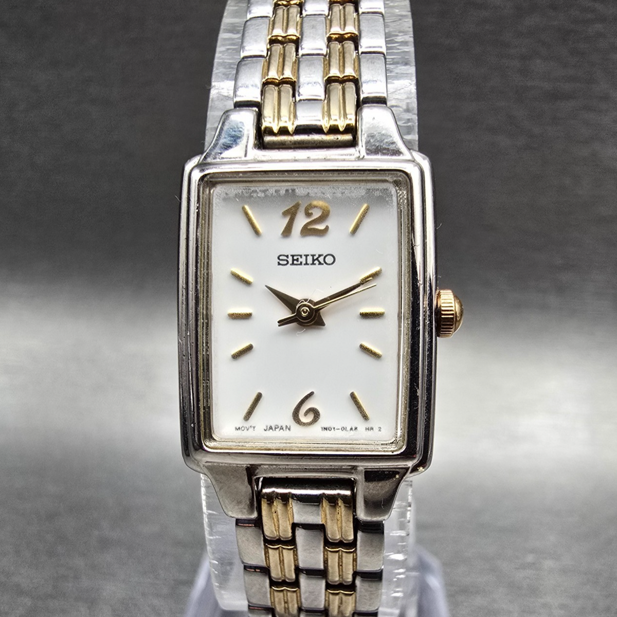 Seiko Tank Watch Women 16mm White Dial Two Tone Rectangle 1N01-0FH0 New Battery70