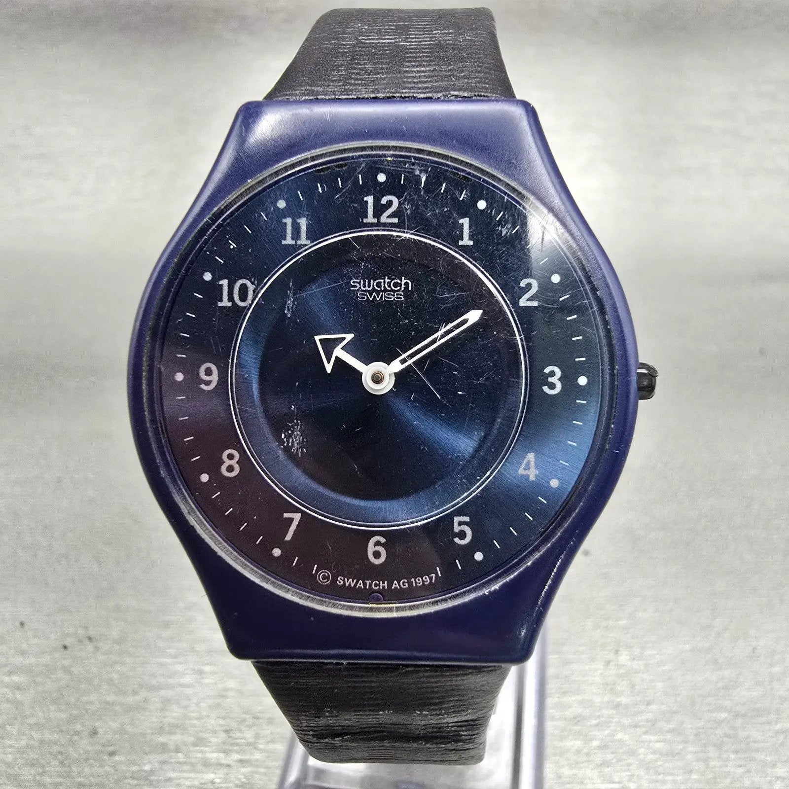 Swatch Skin Thinsider Watch Men Blue Dial Blue Case Round SFN102 New Battery0