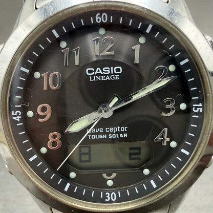 Casio Lineage Watch Men 41mm Black Dial Silver Tone Analog Digital Solar Runs1