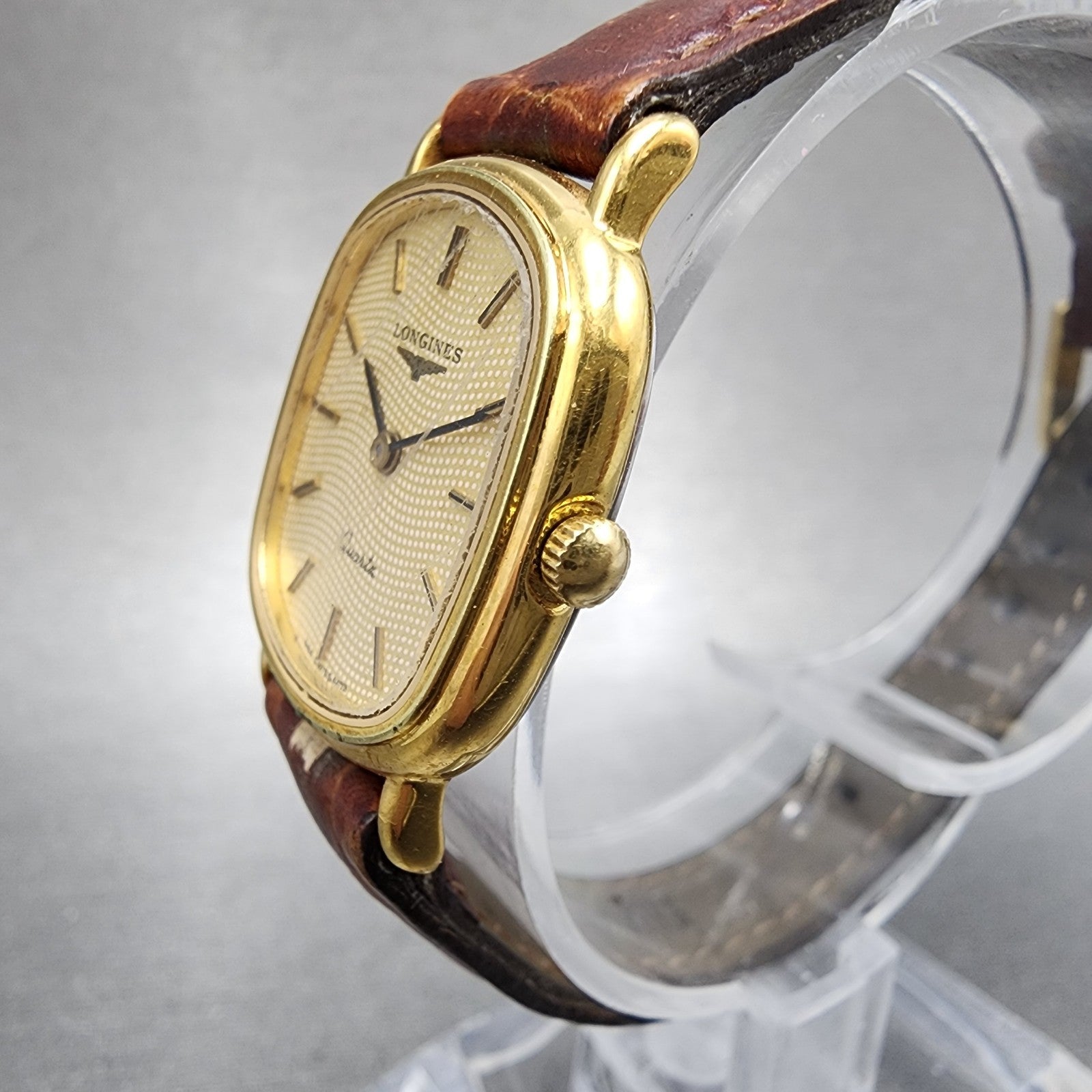 Longines Watch Women 21mm Gold Dial Gold Tone Rectangle 6479 New Battery2