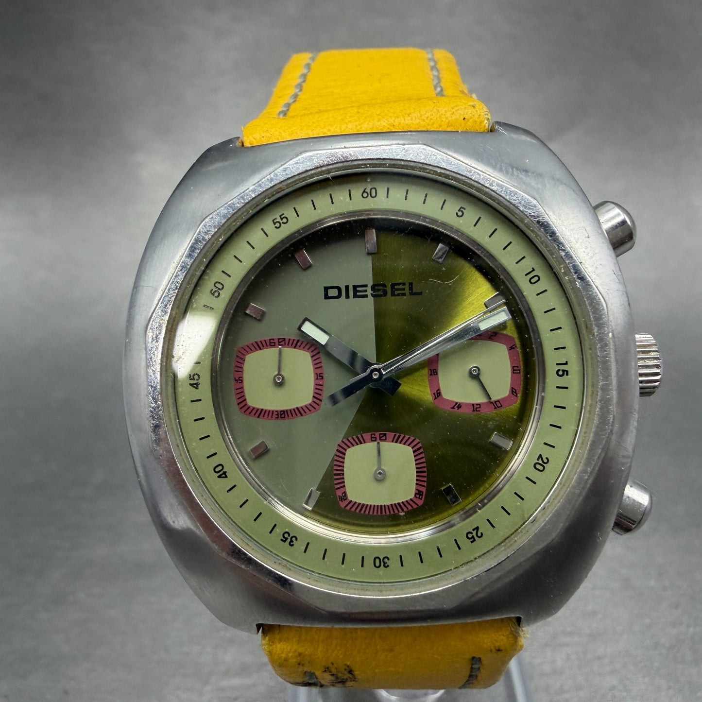 Diesel Chronograph Watch Men 39mm Green Dial Steel Round DZ-4008 New Battery0