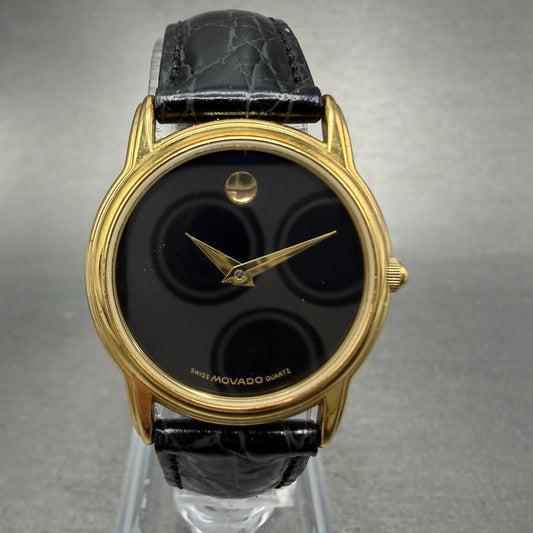 Movado Museum Watch Women 24mm Black Dial Gold Tone Round 87-E4 9840 New Battery0