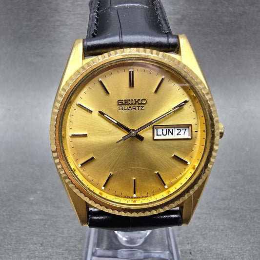 Seiko President Watch Men 35mm Gold Dial Gold Tone Daydate 7N43-8111 New Battery0