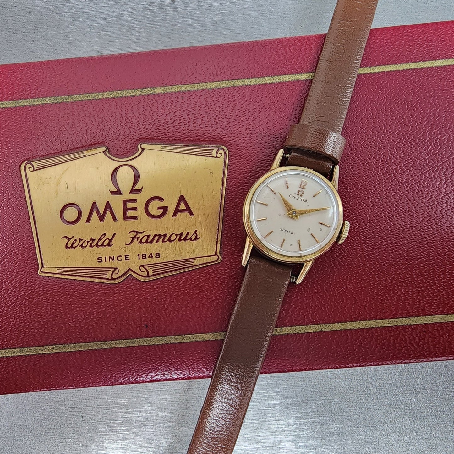 VTG Omega Turler Watch Women 19mm Cream Dial Gold Plated Manual Wind Runs Cal2440