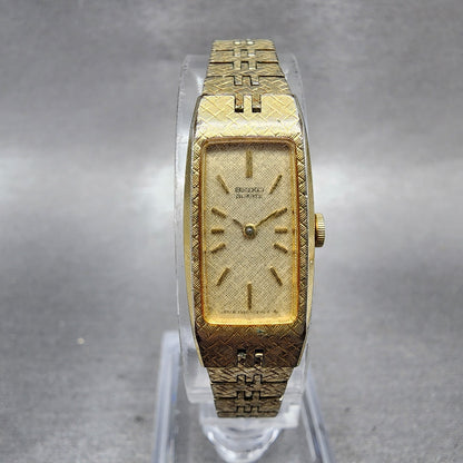 Seiko Tank Watch Women 13mm Champagne Dial Gold Tone 13205229 New Battery0