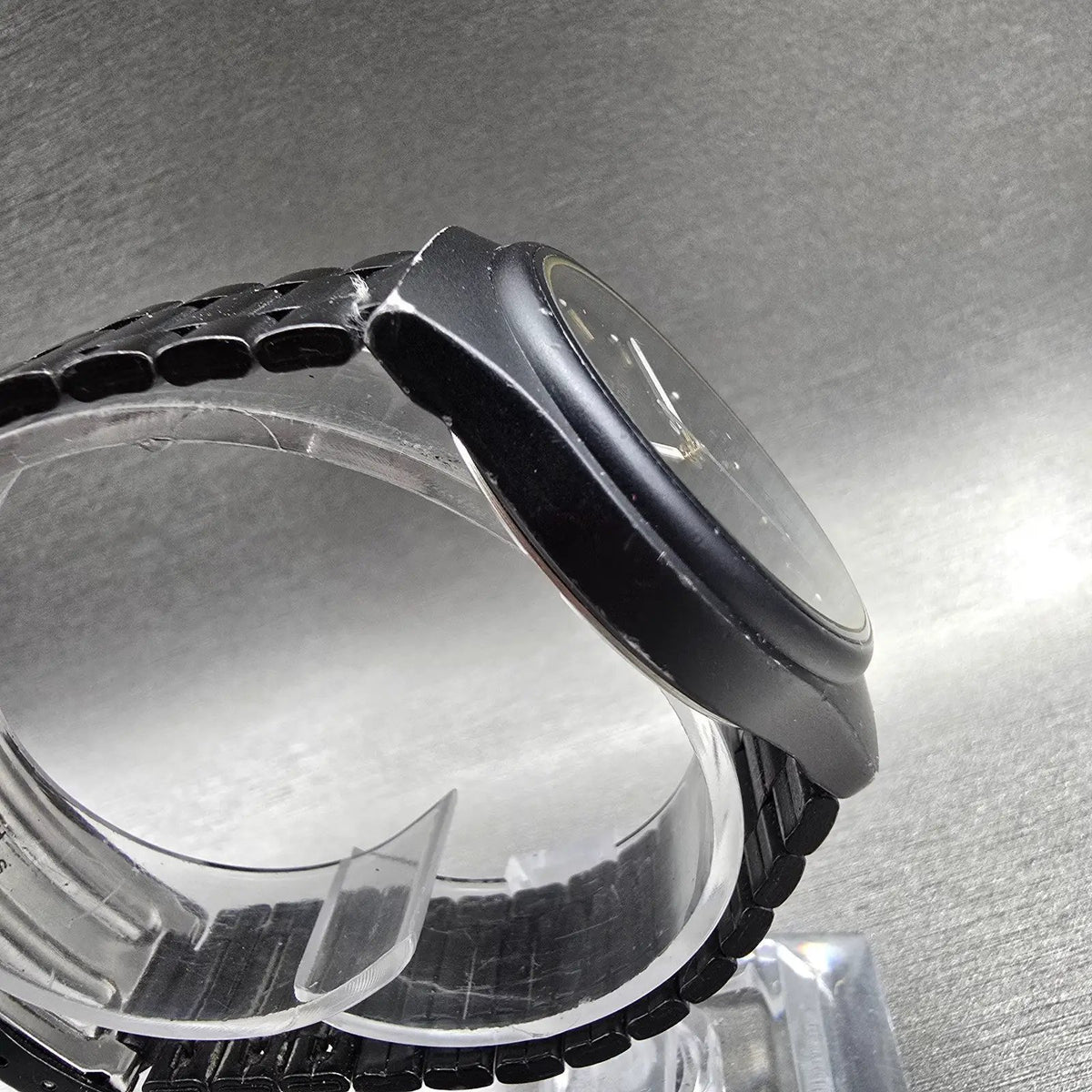 Seiko Lorus Watch Men 34mm Black Dial Black Tone Daydate Round Y143-7040 New Bat3