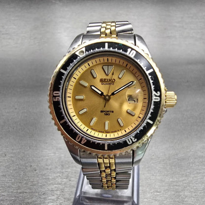 Seiko Sports 150 Watch Women 31mm Gold Dial Two Tone Date 7N82-6A20 New Battery0