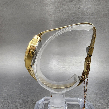 VTG Seiko Watch Women 21mm Gold Dial Gold Tone Rectangle Manual Wind Runs6
