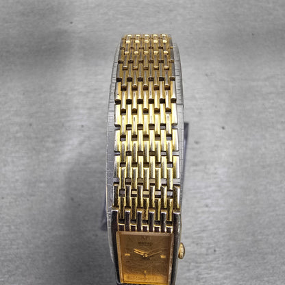 Seiko Watch Women 13mm Gold Dial Gold Tone Rectangle 2E20-6700 New Battery VTG4
