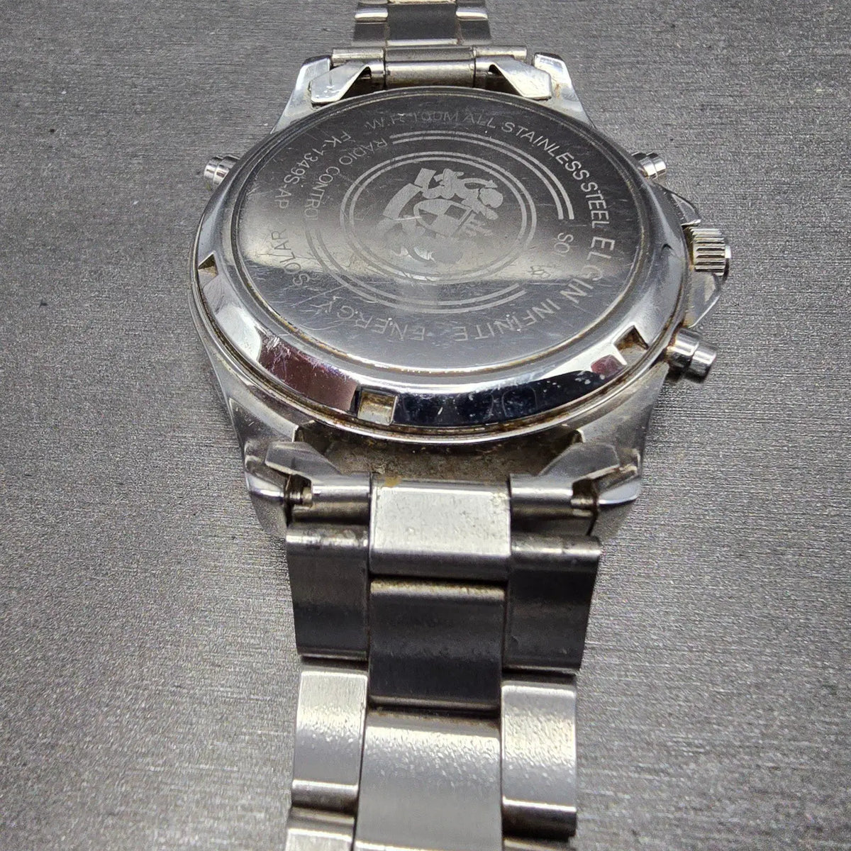 Elgin Dive Watch Men 42mm Black Dial Steel Atomic Solar Analog Digital Runs READ17