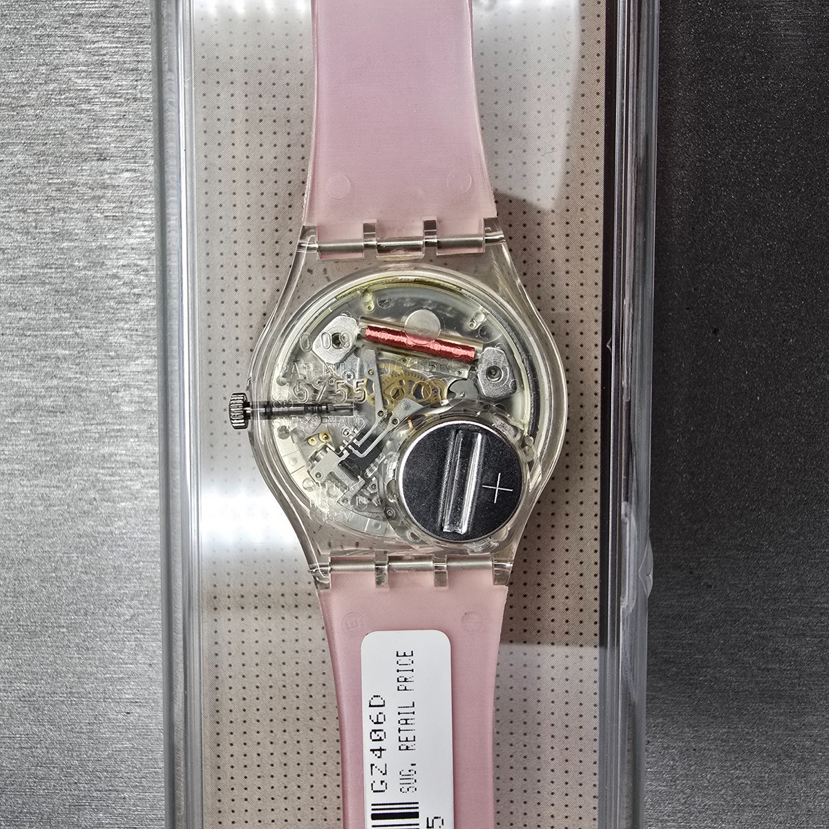 Swatch MoMA Red Watch Men 34mm Silver Dial Clear Case GZ406D New Battery NOS8