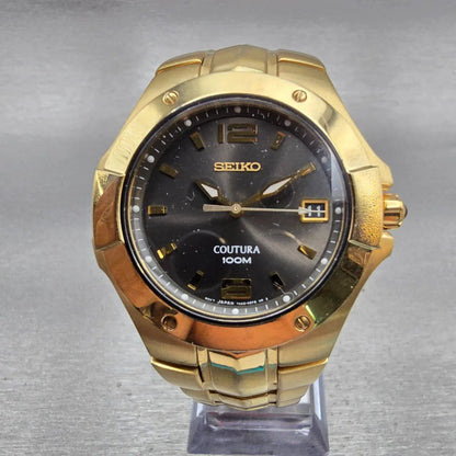 Seiko Coutura Watch Men 38mm Brown Dial Gold Tone Date Round 7N42-0CH0 New Batt0