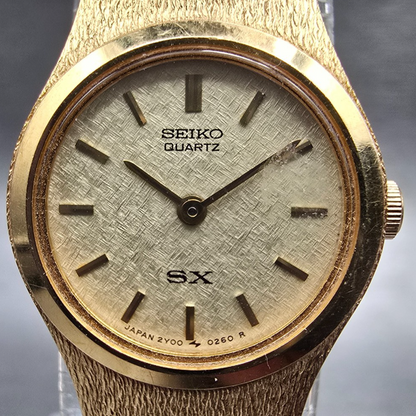 Seiko SX Watch Women 19mm Gold Dial Gold Tone Round 2Y00-0010 New Battery1