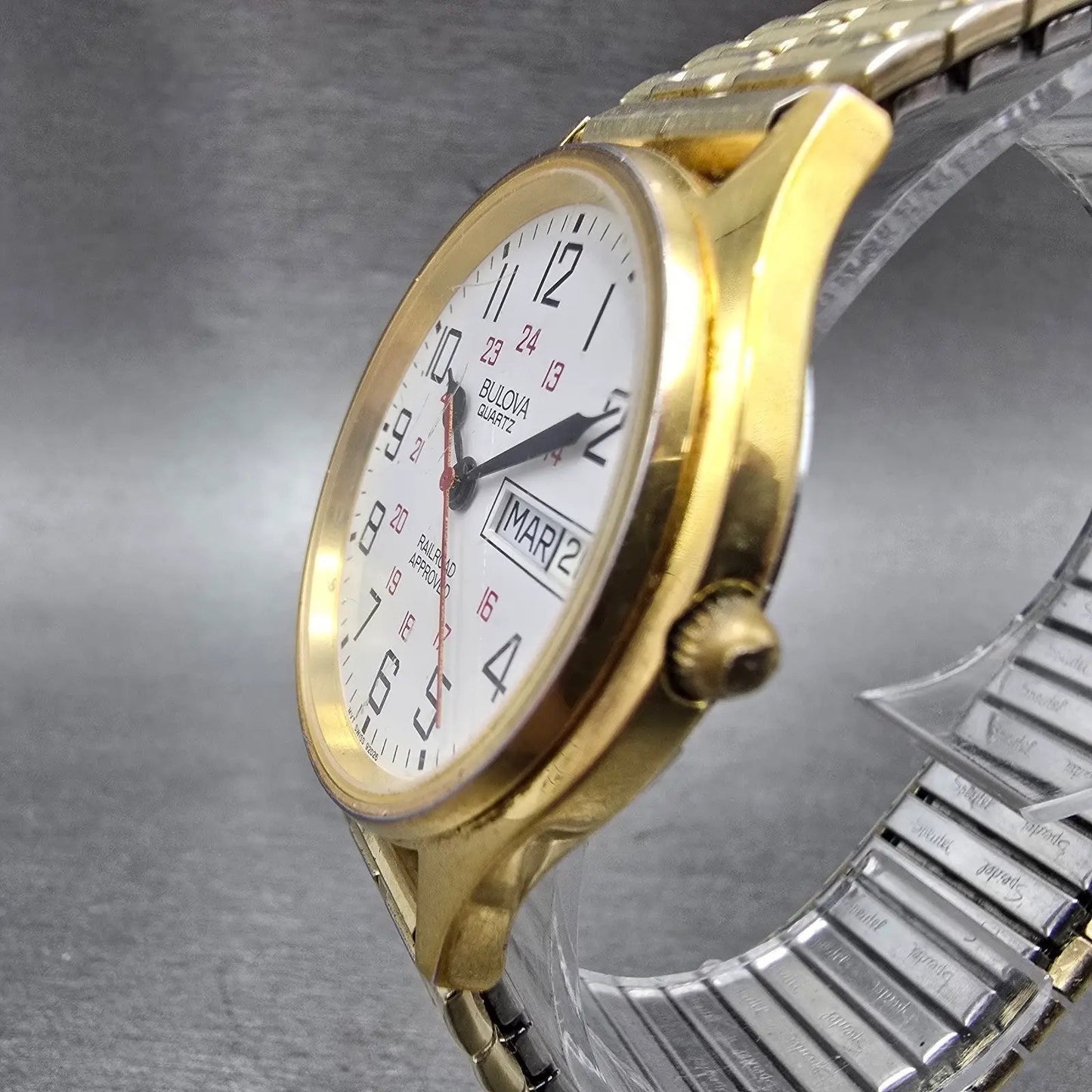 Bulova Railroad Approved Watch Men 36mm White Dial Gold Tone Daydate New Battery2