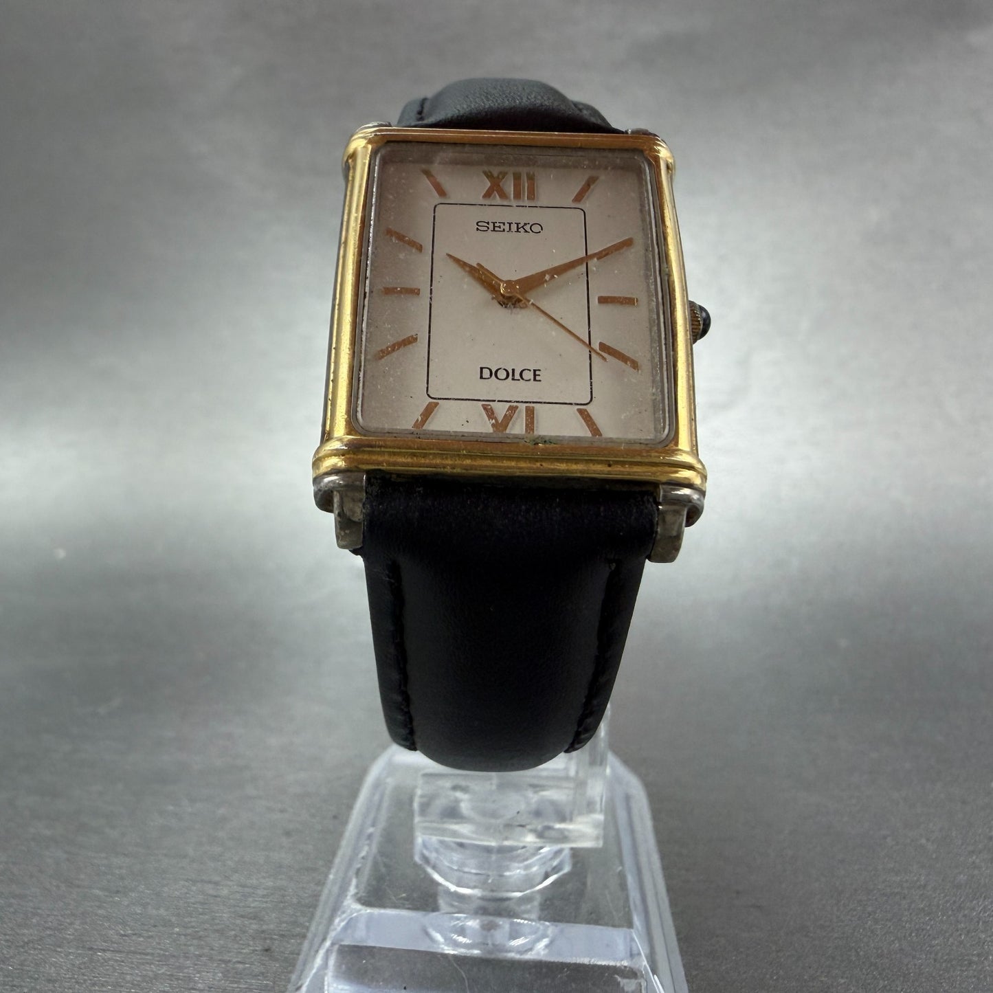 Seiko Dolce Tank Watch Men 25mm White Dial Gold Tone 8N41-5190 New Battery VTG5