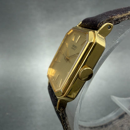 Seiko Tank Watch Women 19mm Champagne Dial Gold Tone 1421-5720 New Battery VTG2