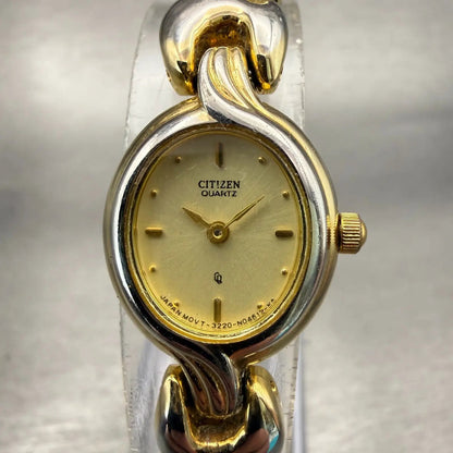 Citizen Watch Women 17mm Champagne Dial Two Tone Oval 3220-S32909 New Battery0