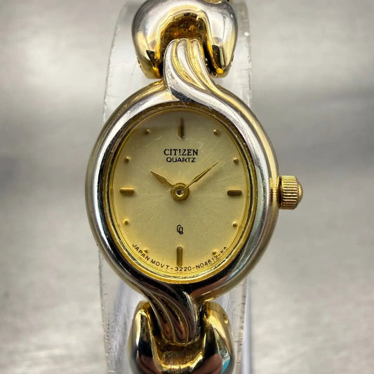 Citizen Watch Women 17mm Champagne Dial Two Tone Oval 3220-S32909 New Battery0
