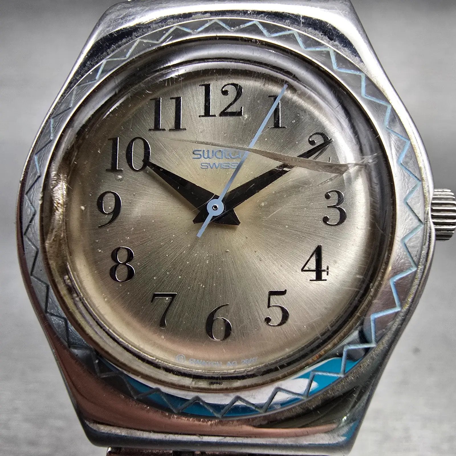 Swatch Irony ELLAZUL Watch Women Silver Dial Blue Band YLS154 CRAKCED New Batt1