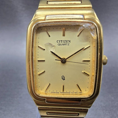 Citizen Tank Watch Men 26mm Gold Dial Gold Tone Rectangle 6030-S60201 PARTS0