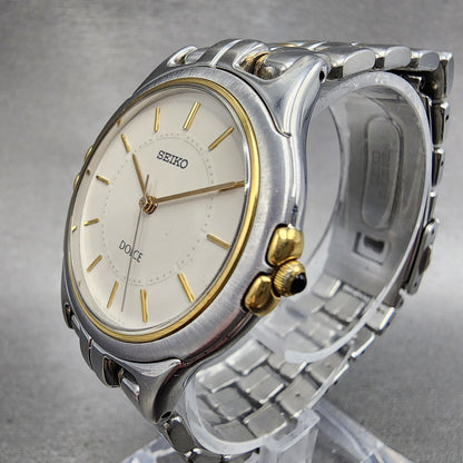 Seiko Dolce Watch Men 33mm Cream Dial Two Tone Round 5E31-600A New Battery
