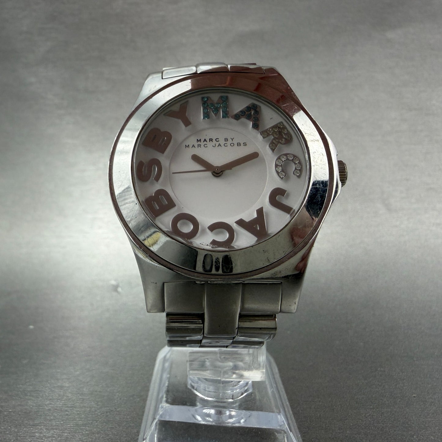 Marc Jacobs Rivera Watch Men 41mm White Dial Steel Round MBM3136 New Battery5