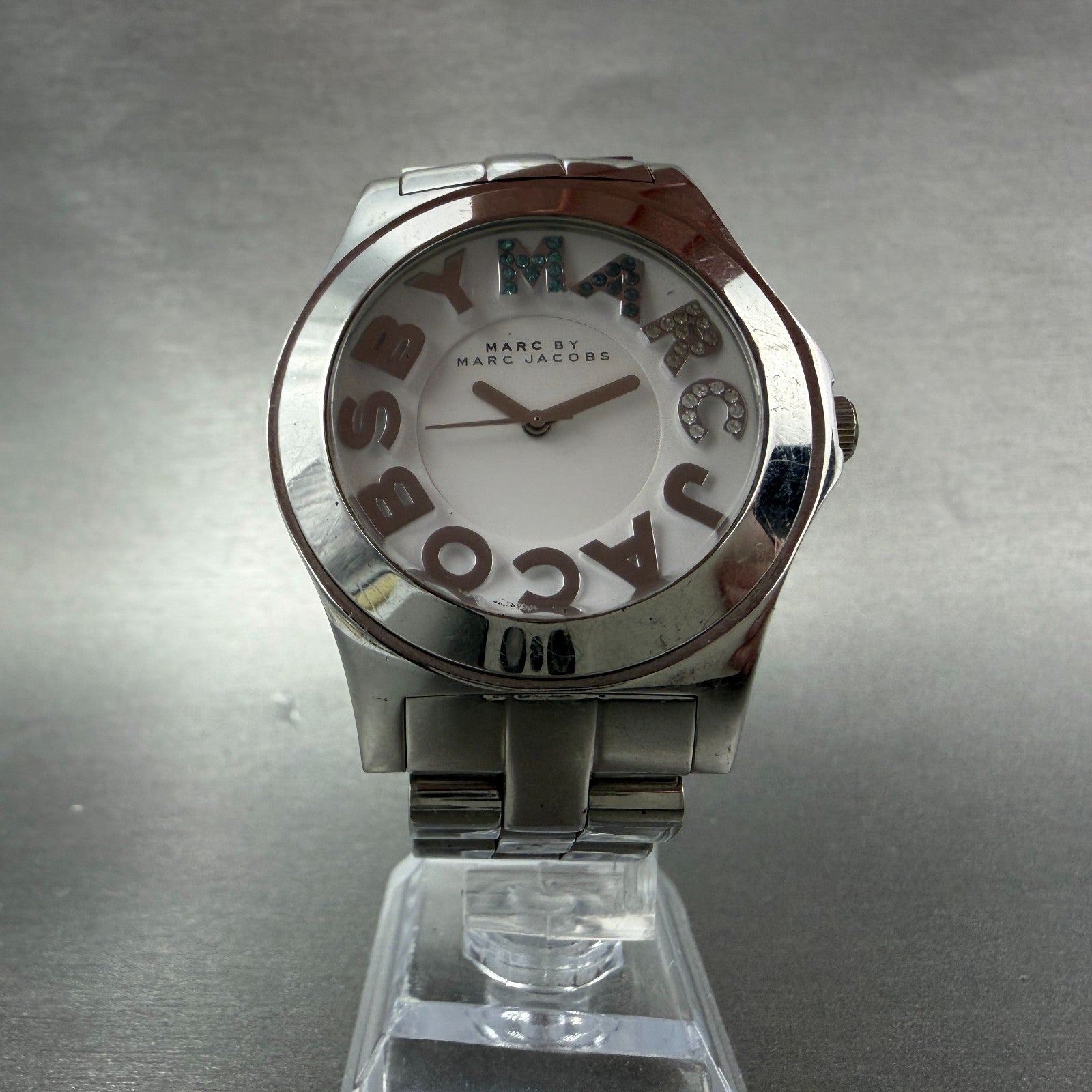 Marc Jacobs Rivera Watch Men 41mm White Dial Steel Round MBM3136 New Battery5