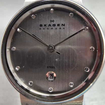 Skagen Ancher Watch Women 26mm Silver Dial Silver Tone Date 0355SSSC New Battery1