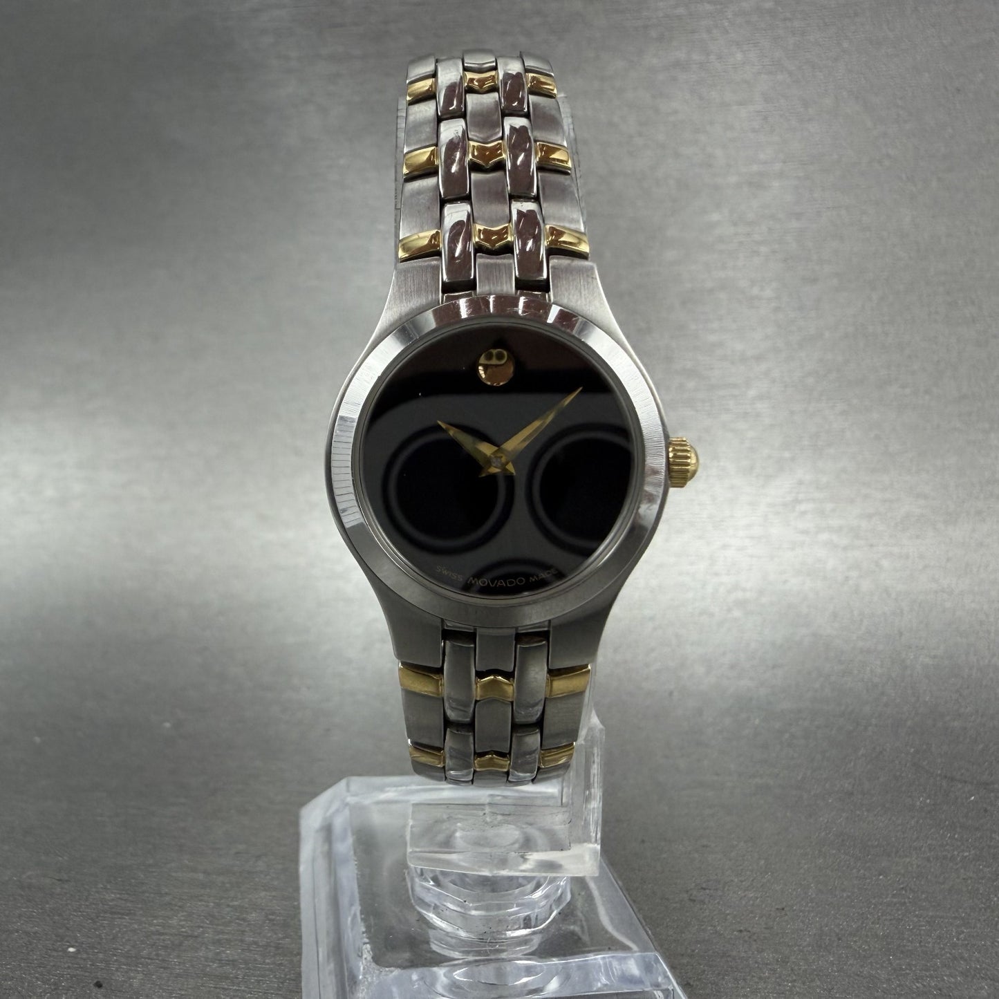 Movado Museum Watch Women 24mm Black Dial Two Tone Round 81 E4 1832 New Battery5