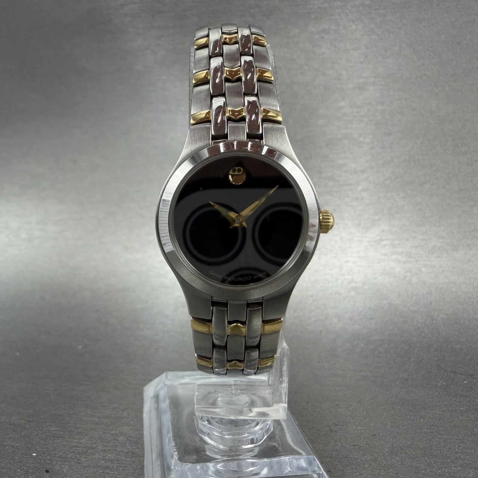 Movado Museum Watch Women 24mm Black Dial Two Tone Round 81 E4 1832 New Battery5