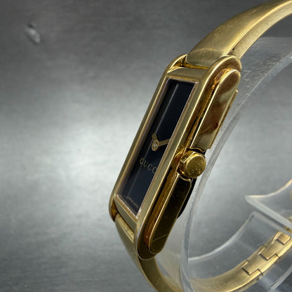 Gucci Tank Watch Women 14mm Black Dial Gold Tone Rectangle 109 New Battery2