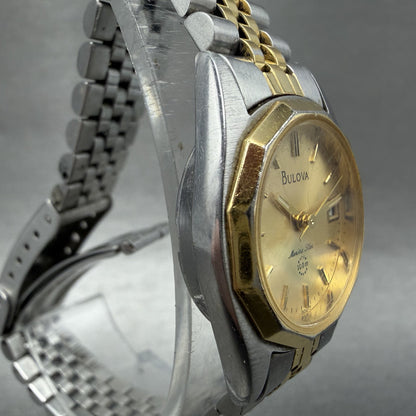 Bulova Marine Star Watch Women 24mm Gold Dial Two Tone Date Round New Battery AB3