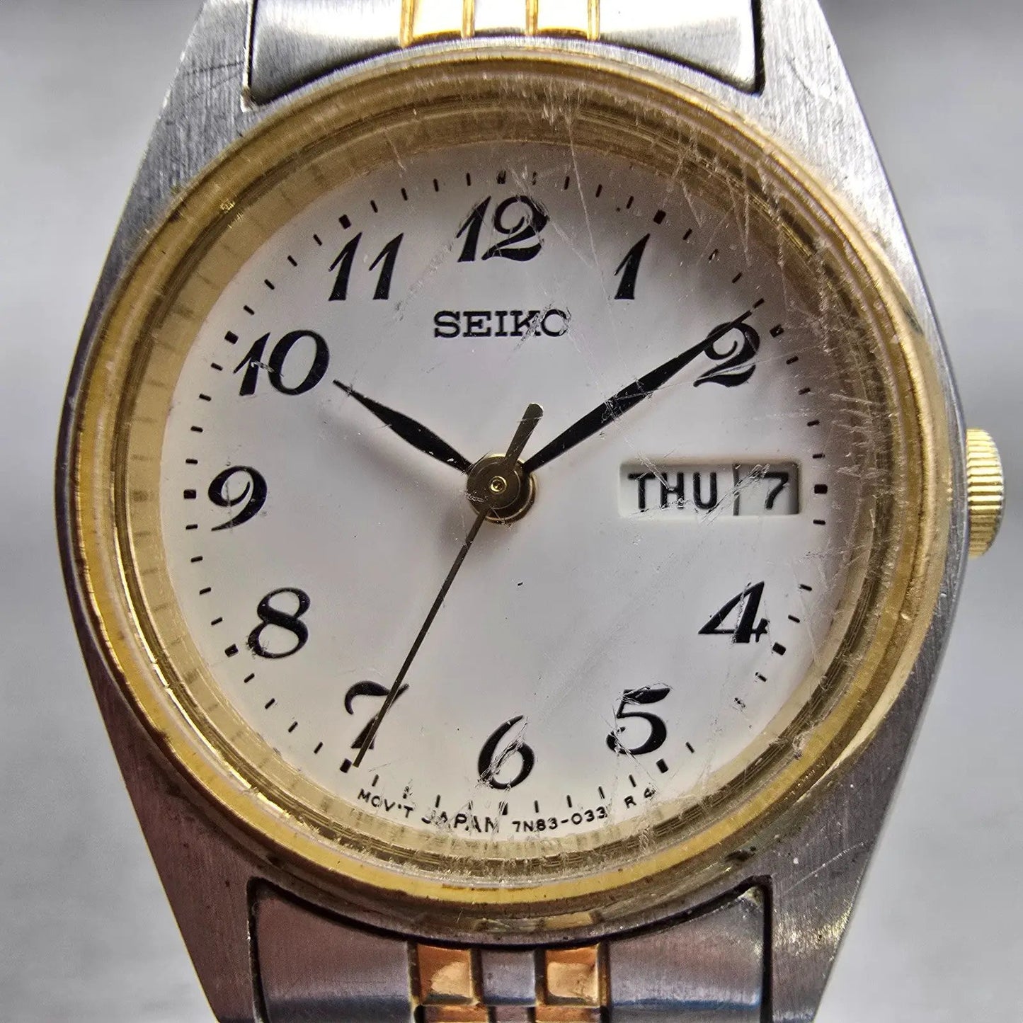 Seiko Watch Women 24mm White Dial Two Tone Daydate Round 7N83-0011 New Battery1