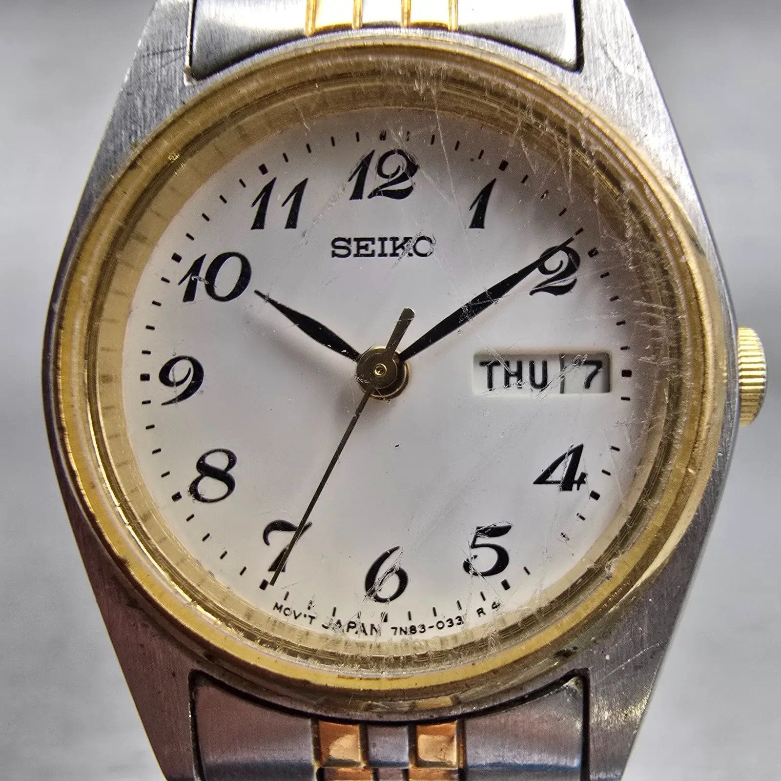 Seiko Watch Women 24mm White Dial Two Tone Daydate Round 7N83-0011 New Battery1