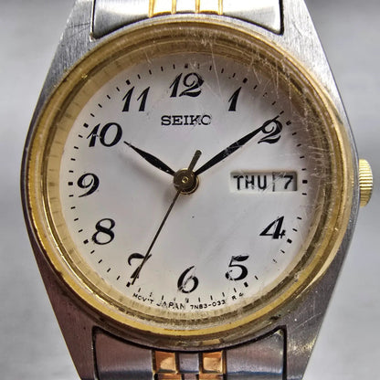Seiko Watch Women 24mm White Dial Two Tone Daydate Round 7N83-0011 New Battery1