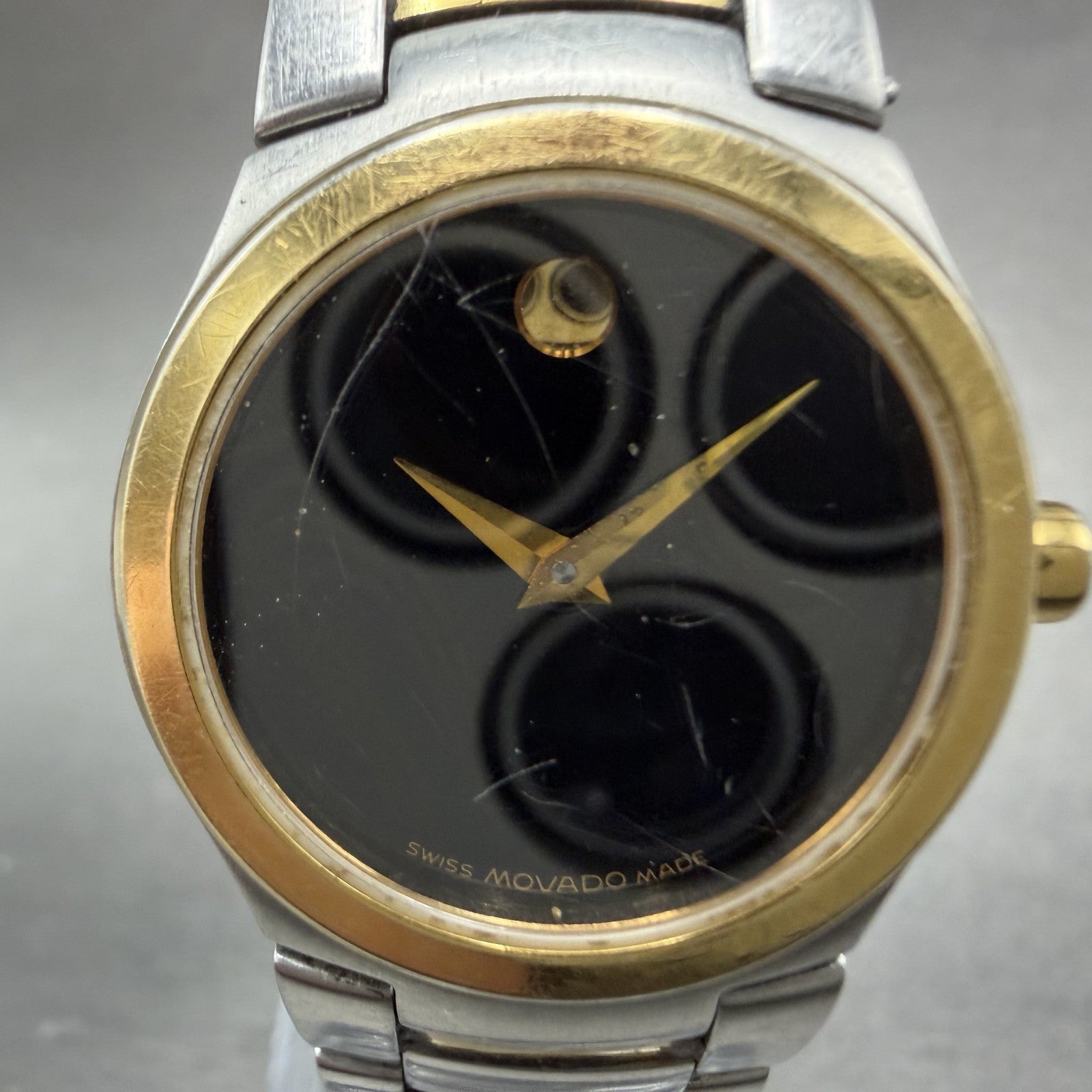 Movado Museum Watch Women 25mm Black Dial Two Tone Round 81 E4 21833 New battery1