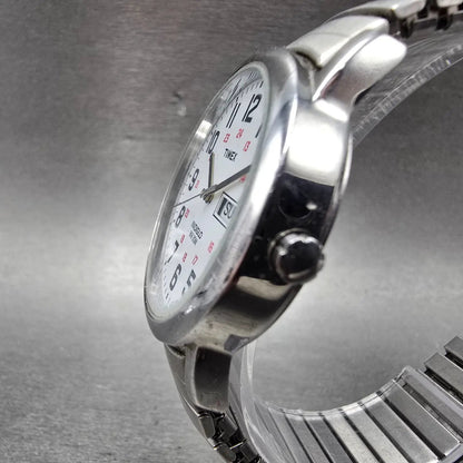 Timex Easy Reader Watch Men 35mm White Dial Silver Tone Daydate T20461 New BattK2