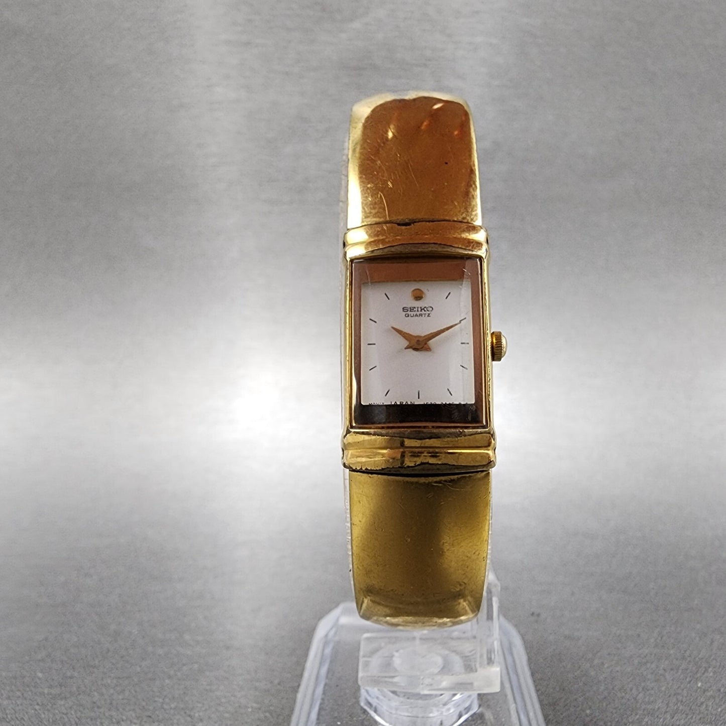 Seiko Tank Watch Women 15mm White Dial Gold Tone Rectangle 1F205K19 PARTS6