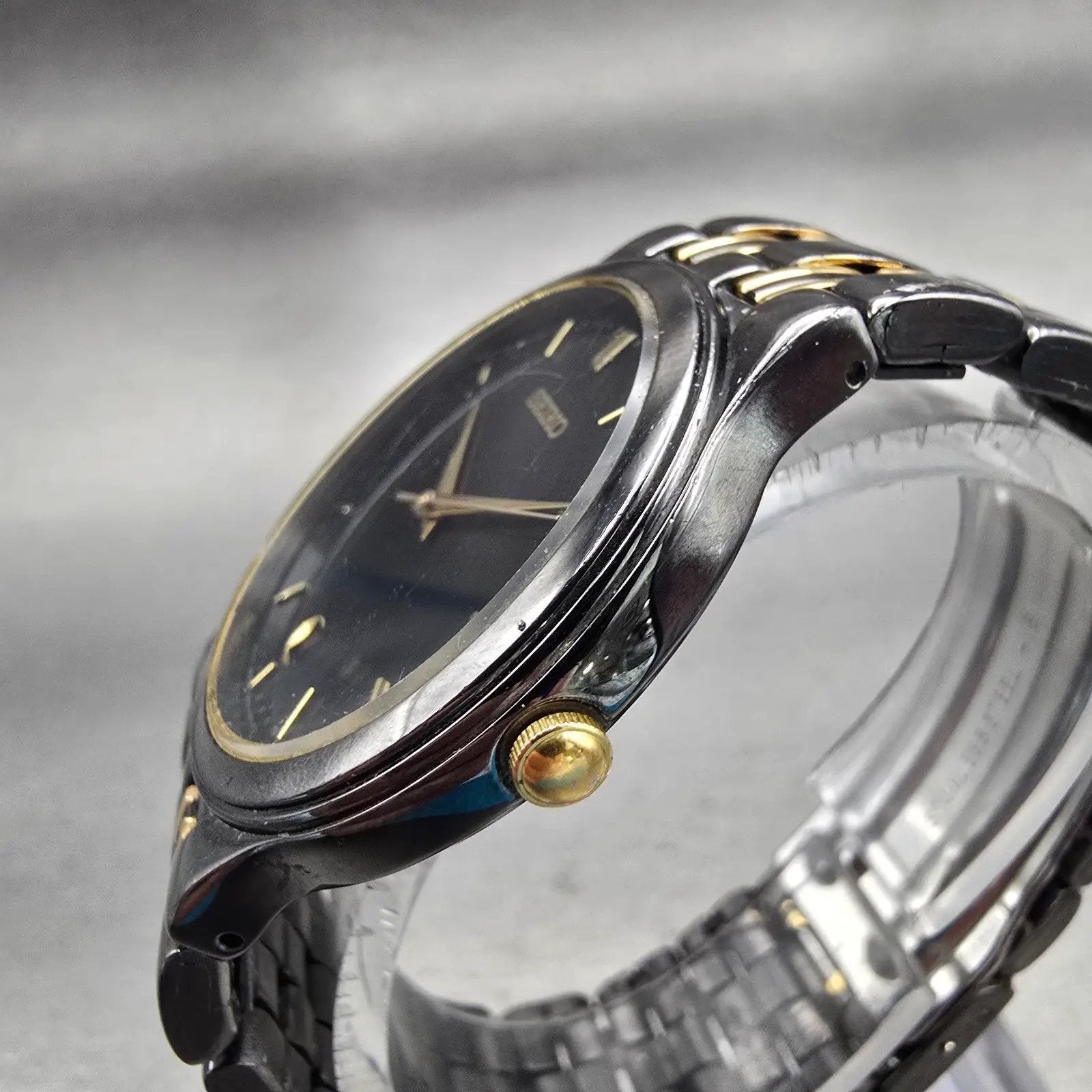 Seiko Watch Men 34mm Black Dial Two Tone Date Round 7N32-0059 New Battery VTG2